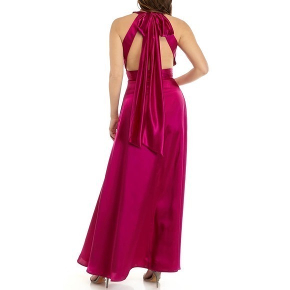 NEW Prom Dress Satin Formal Bridesmaid Homecoming Dance Long Pink Purple Fuchsia - Picture 2 of 8